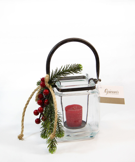 Glass Lantern with Metal Handle