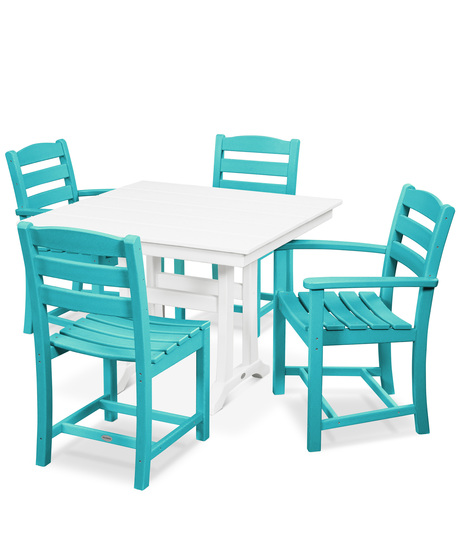 La Casa Café 5-Piece Farmhouse Dining Set with Trestle Legs - Aruba/White