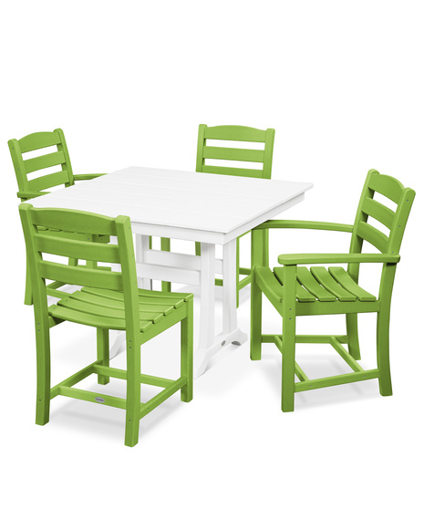 La Casa Café 5-Piece Farmhouse Dining Set with Trestle Legs - Lime/White