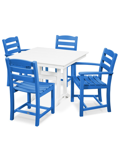 La Casa Café 5-Piece Farmhouse Dining Set with Trestle Legs - Pacific Blue/White