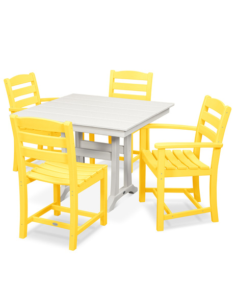 La Casa Café 5-Piece Farmhouse Dining Set with Trestle Legs - Lemon/White