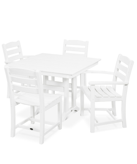 La Casa Café 5-Piece Farmhouse Dining Set with Trestle Legs - White