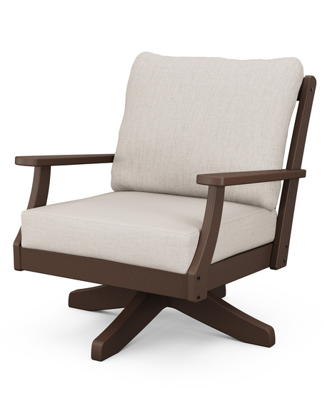 The Braxton Deep Seating Swivel Chair pairs comfort and style with soft pillow back cushions and a charming cross back design
