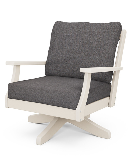 The Braxton Deep Seating Swivel Chair pairs comfort and style with soft pillow back cushions and a charming cross back design