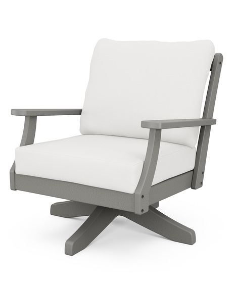 The Braxton Deep Seating Swivel Chair pairs comfort and style with soft pillow back cushions and a charming cross back design