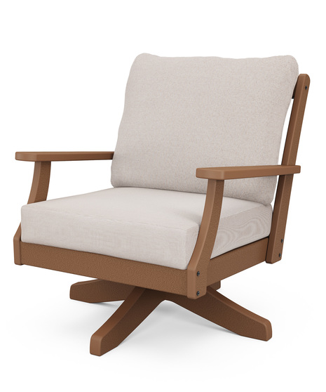 Braxton Deep Seating Swivel Chair - Teak/Dune Burlap