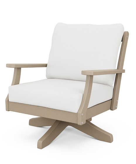 The Braxton Deep Seating Swivel Chair pairs comfort and style with soft pillow back cushions and a charming cross back design