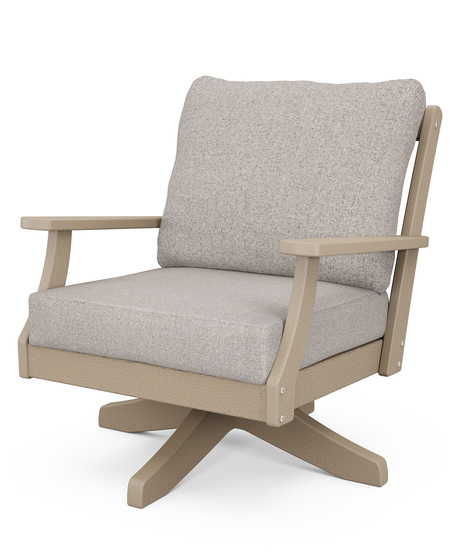 The Braxton Deep Seating Swivel Chair pairs comfort and style with soft pillow back cushions and a charming cross back design