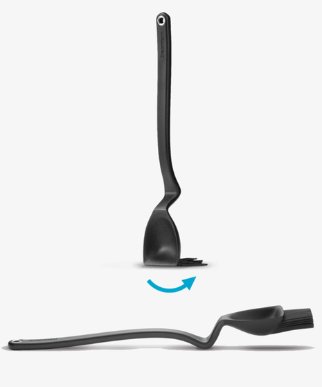 BBQ Brizzle is a silicone basting brush that scoops up sauce, drizzles to baste on or off the grill, and sits up with no drips.