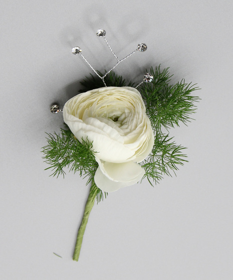 1 ranunculus, rhinestones and greenery