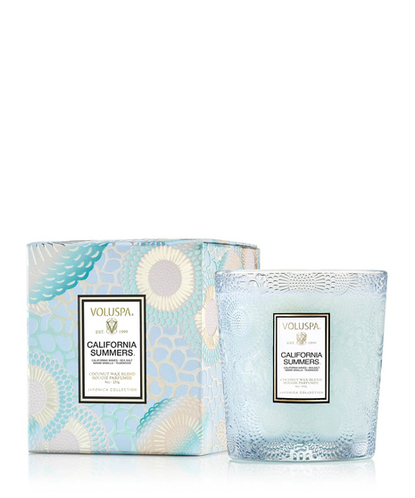 Voluspa's unique coconut wax blend is hand-poured into a 9 oz. embossed glass jar with decorative gift box.  60 hours