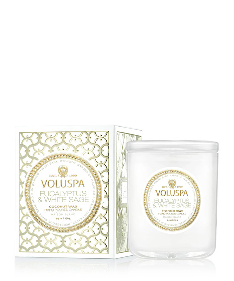 Voluspa's unique coconut wax blend is hand-poured into a 9 oz. embossed glass jar with decorative gift box.  60 hours