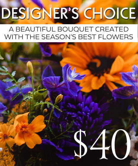 Our Designers will create a beautiful bouquet with the season's best flowers.