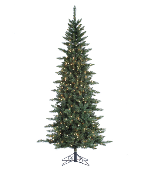 This Danbury Pine Slim stands 9 feet tall with a 48-inch spread and 1376 individual branch tips. It has 700 clear lights.