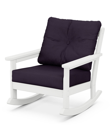 Vineyard Deep Seating Rocking Chair - White/Navy Linen