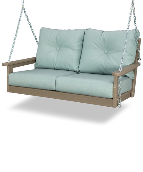 The Vineyard Deep Seating Swing combines the cozy comfort of soft buttoned back pillows with the soothing motion of a swing.