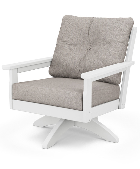 Vineyard Deep Seating Swivel Chair - Vintage White/Weathered Tweed