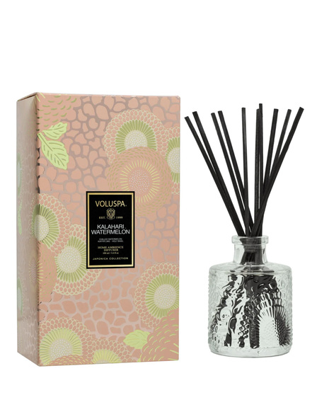 Voluspa’s fragrant diffuser oil is hand-poured into an embossed glass vessel for a subtle pop of elegant décor.  4-6 months.