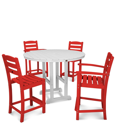 This all-weather counter-height set seats four for dining outside, game night, or enjoying a few drinks with friends. This set provides a classic and comfortable design