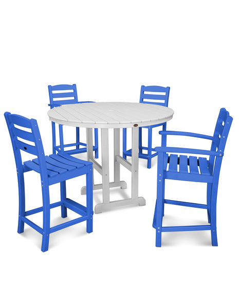 This all-weather counter-height set seats four for dining outside, game night, or enjoying a few drinks with friends. This set provides a classic and comfortable design