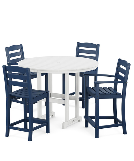 This all-weather counter-height set seats four for dining outside, game night, or enjoying a few drinks with friends. This set provides a classic and comfortable design