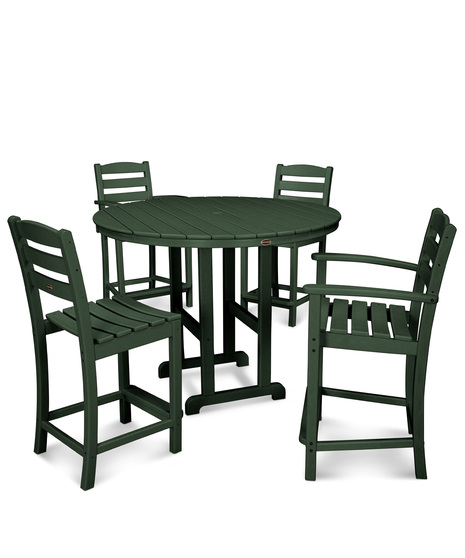 This all-weather counter-height set seats four for dining outside, game night, or enjoying a few drinks with friends. This set provides a classic and comfortable design