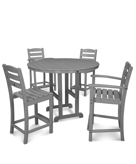 This all-weather counter-height set seats four for dining outside, game night, or enjoying a few drinks with friends. This set provides a classic and comfortable design