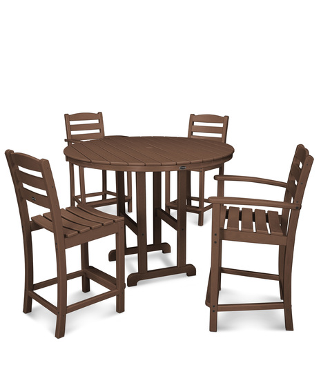 This all-weather counter-height set seats four for dining outside, game night, or enjoying a few drinks with friends. This set provides a classic and comfortable design
