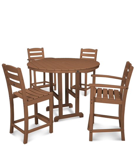 This all-weather counter-height set seats four for dining outside, game night, or enjoying a few drinks with friends. This set provides a classic and comfortable design