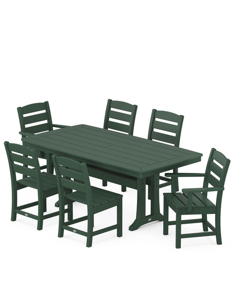 Lakeside 7-piece dining set: Comfortable dining chairs from the Lakeside Collection have been  paired with a  trestle-style table from our Nautical Collection