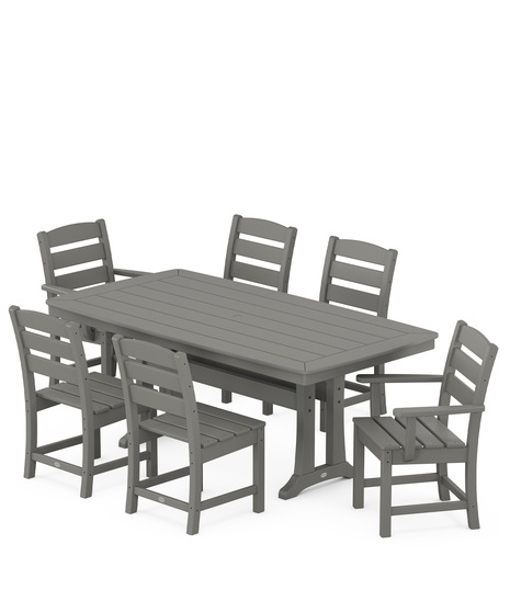Lakeside 7-piece dining set: Comfortable dining chairs from the Lakeside Collection have been  paired with a  trestle-style table from our Nautical Collection