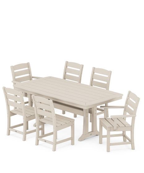 Lakeside 7-piece dining set: Comfortable dining chairs from the Lakeside Collection have been  paired with a  trestle-style table from our Nautical Collection