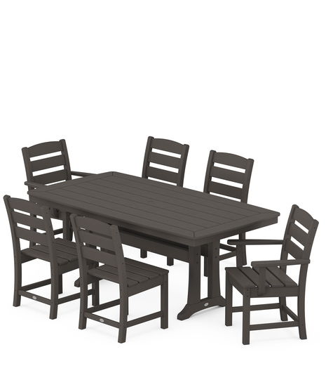 Lakeside 7-piece dining set: Comfortable dining chairs from the Lakeside Collection have been  paired with a  trestle-style table from our Nautical Collection