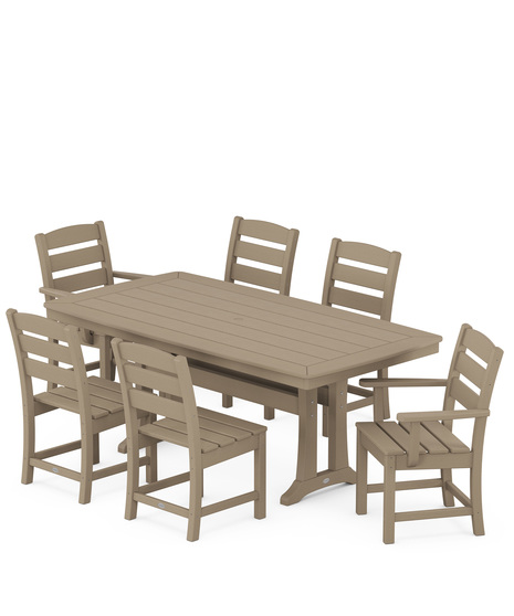 Lakeside 7-piece dining set: Comfortable dining chairs from the Lakeside Collection have been  paired with a  trestle-style table from our Nautical Collection