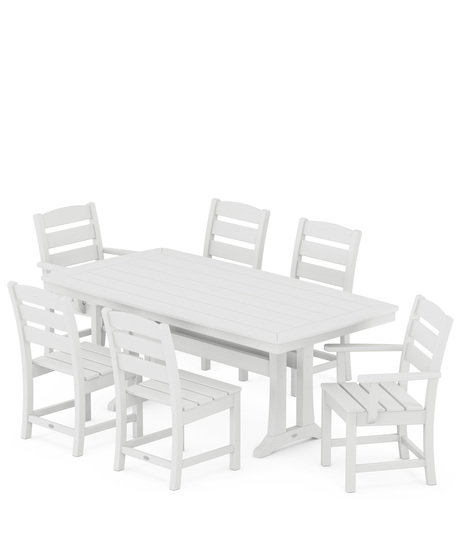 Lakeside 7-piece dining set: Comfortable dining chairs from the Lakeside Collection have been  paired with a  trestle-style table from our Nautical Collection