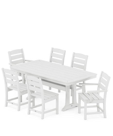 Lakeside 7-piece dining set: Comfortable dining chairs from the Lakeside Collection have been  paired with a  trestle-style table from our Nautical Collection