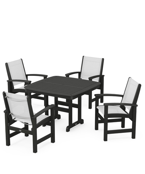 Coastal 5-Piece Dining Set features durable lumber frames and all-weather sling seats centered around a stylish table, this set easily  accommodates four.