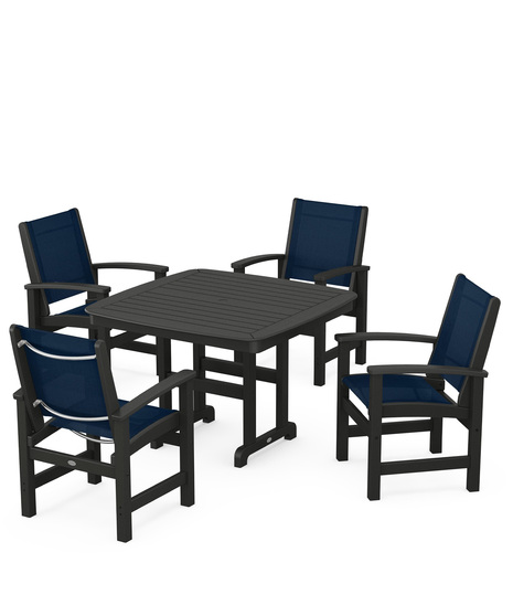 Coastal 5-Piece Dining Set features durable lumber frames and all-weather sling seats centered around a stylish table, this set easily  accommodates four.