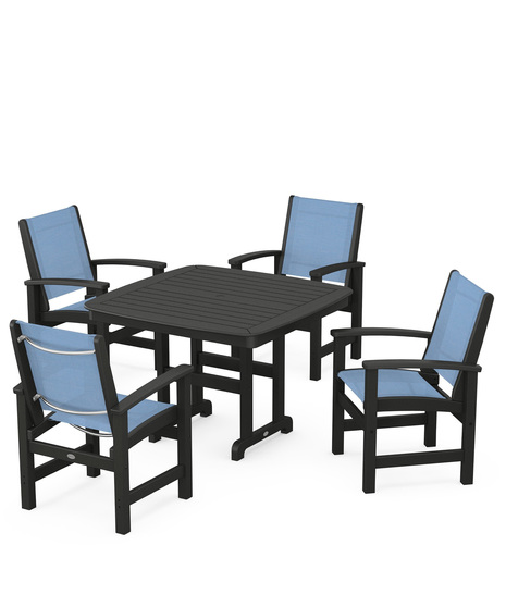 Coastal 5-Piece Dining Set features durable lumber frames and all-weather sling seats centered around a stylish table, this set easily  accommodates four.