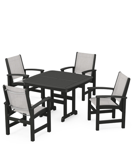 Coastal 5-Piece Dining Set features durable lumber frames and all-weather sling seats centered around a stylish table, this set easily  accommodates four.