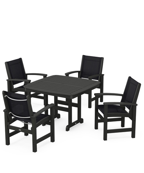 Coastal 5-Piece Dining Set features durable lumber frames and all-weather sling seats centered around a stylish table, this set easily  accommodates four.