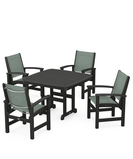 Coastal 5-Piece Dining Set features durable lumber frames and all-weather sling seats centered around a stylish table, this set easily  accommodates four.