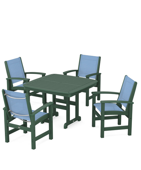 Coastal 5-Piece Dining Set features durable lumber frames and all-weather sling seats centered around a stylish table, this set easily  accommodates four.