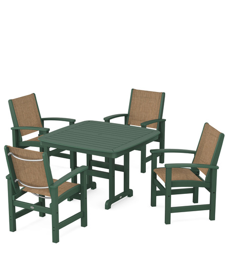 Coastal 5-Piece Dining Set features durable lumber frames and all-weather sling seats centered around a stylish table, this set easily  accommodates four.