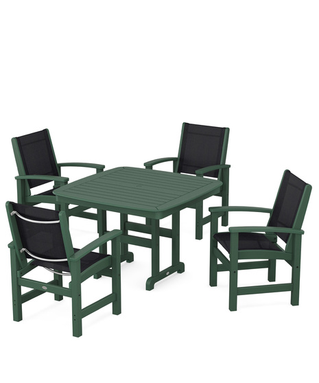 Coastal 5-Piece Dining Set features durable lumber frames and all-weather sling seats centered around a stylish table, this set easily  accommodates four.