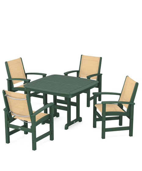 Coastal 5-Piece Dining Set features durable lumber frames and all-weather sling seats centered around a stylish table, this set easily  accommodates four.