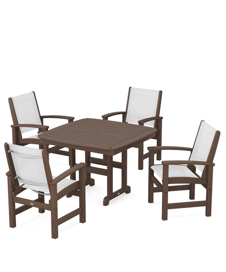 Coastal 5-Piece Dining Set features durable lumber frames and all-weather sling seats centered around a stylish table, this set easily  accommodates four.