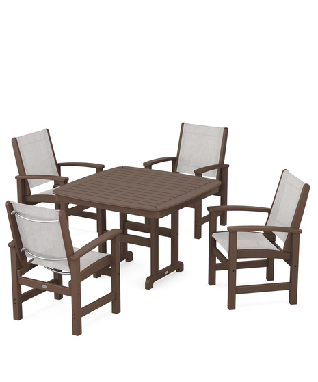 Coastal 5-Piece Dining Set features durable lumber frames and all-weather sling seats centered around a stylish table, this set easily  accommodates four.