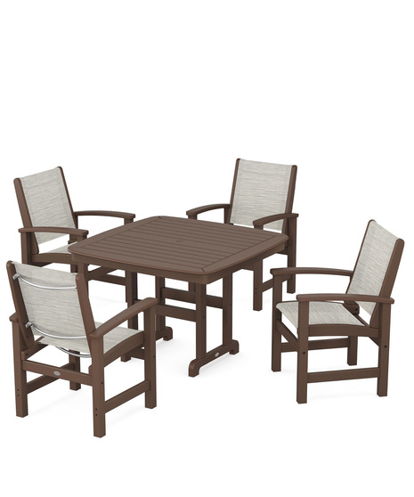 Coastal 5-Piece Dining Set features durable lumber frames and all-weather sling seats centered around a stylish table, this set easily  accommodates four.