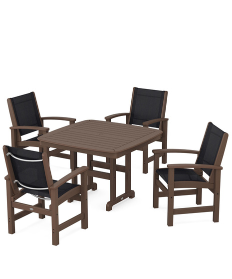 Coastal 5-Piece Dining Set features durable lumber frames and all-weather sling seats centered around a stylish table, this set easily  accommodates four.